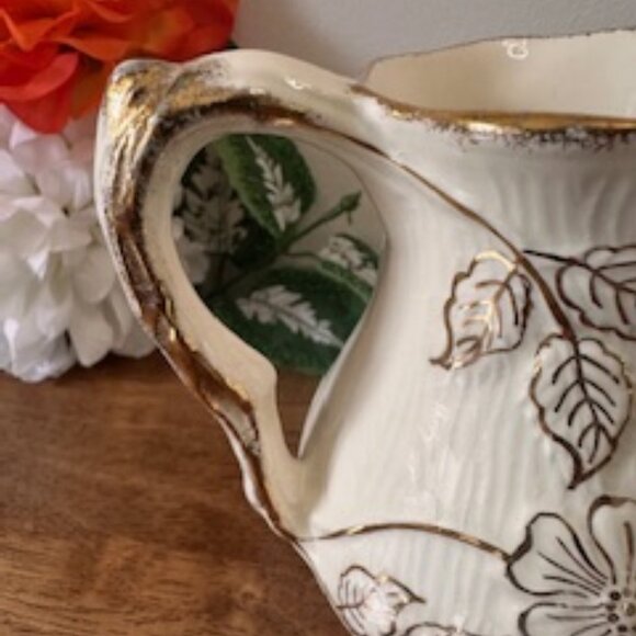 Vintage James Kent Ceramic Floral Pitcher Vase English Cottagecore Jug Gold - Picture 7 of 10